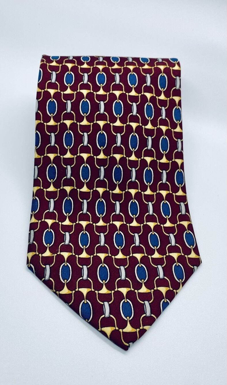 Paolo Gucci Men’s Tie Vtg Silk Geometric Chainlink Design Made In Italy Red Blue